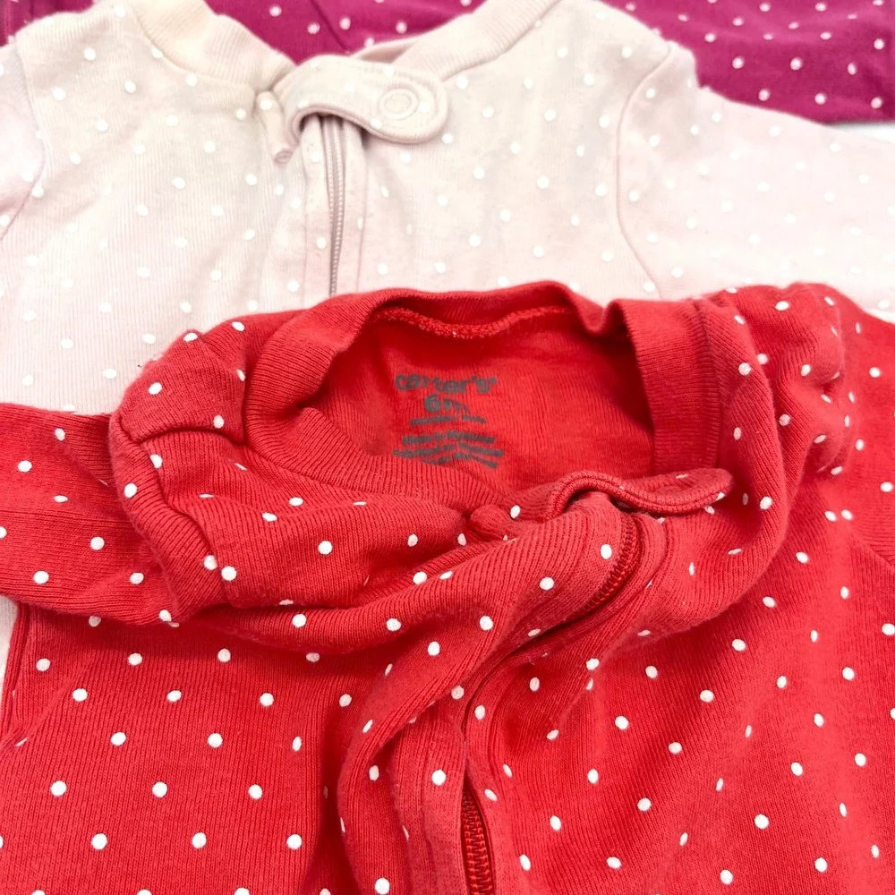 Carter's Footed Pajamas 3-Pack Polka Dot Zip Front Sleepers 6 Month Red‎ Pink
